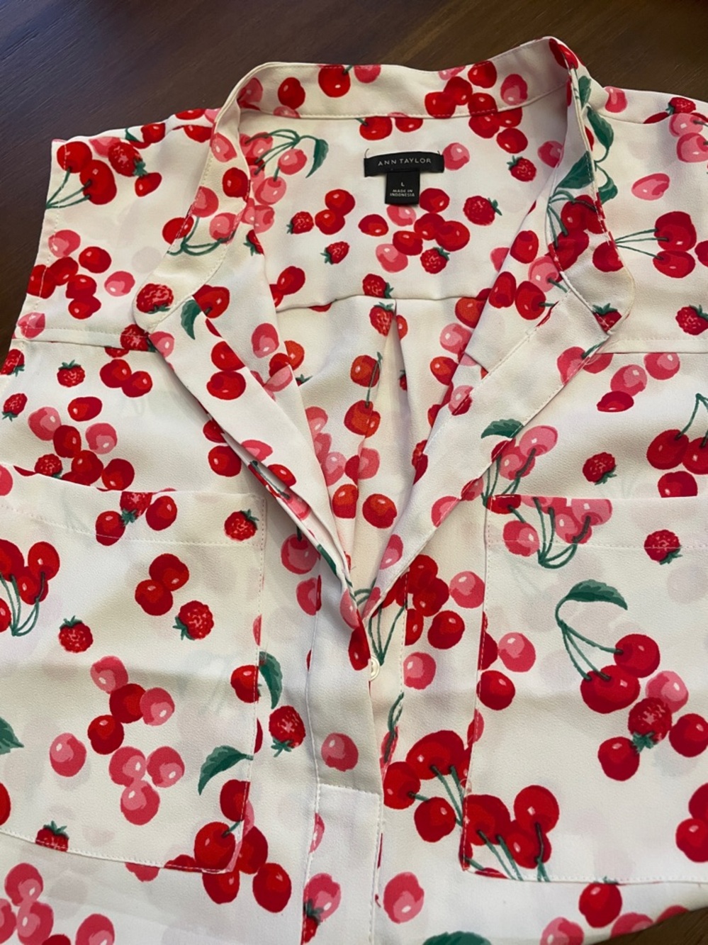 Ann Taylor Cherry Print Sleeveless Blouse